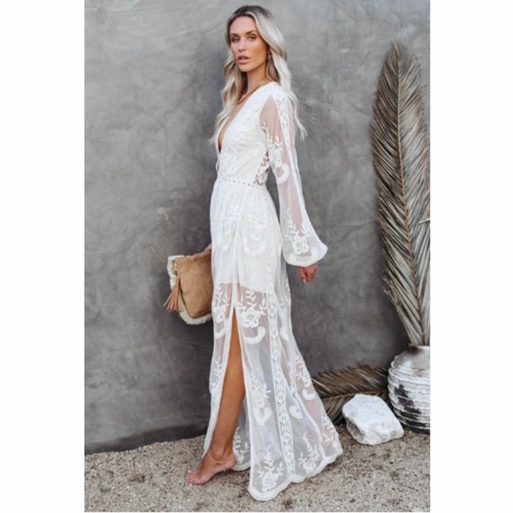 AMELLIA Bohemian White Lace Maxi Dress - Picture 2 of 16